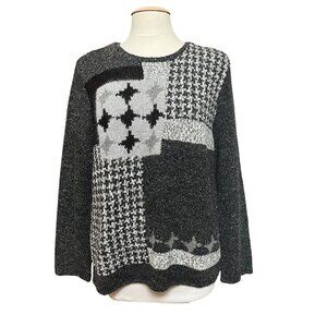Liz Claiborne Lizsport Womens Wool Blend  Angora Houndstooth Gray Sweater Large